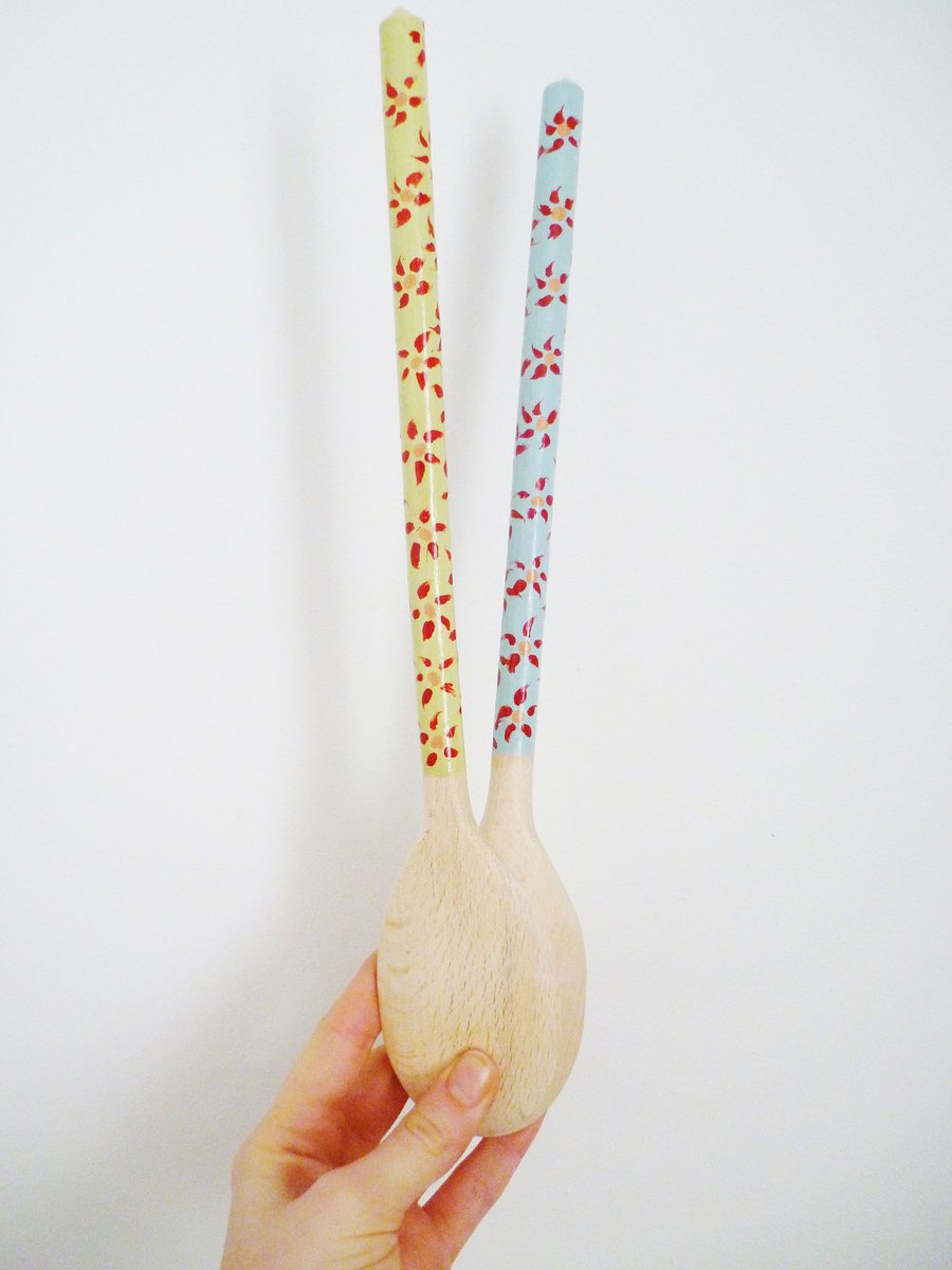 Free Postage - Flower Painted Wooden Spoons