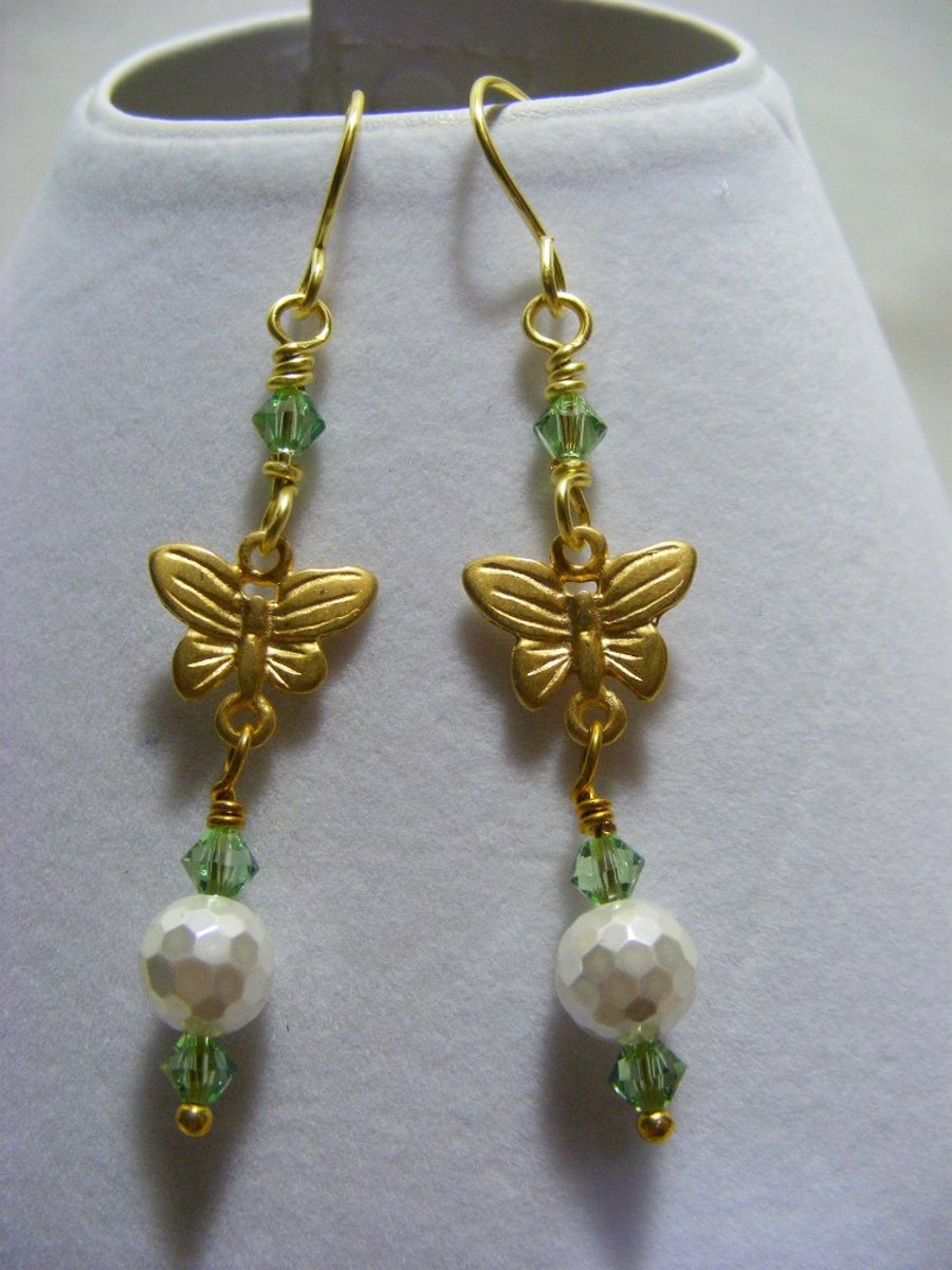 Shell Pearl, Crystal and Butterfly Earrings