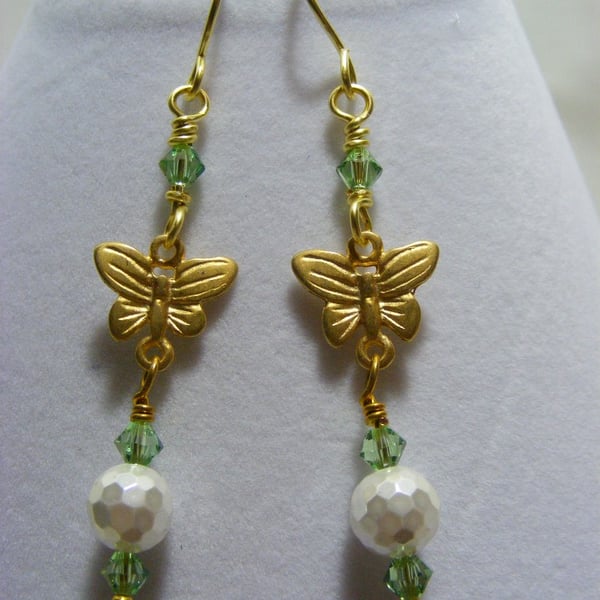 Shell Pearl, Crystal and Butterfly Earrings