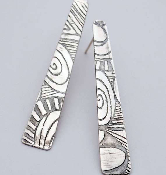 Flat silver stud drop earrings