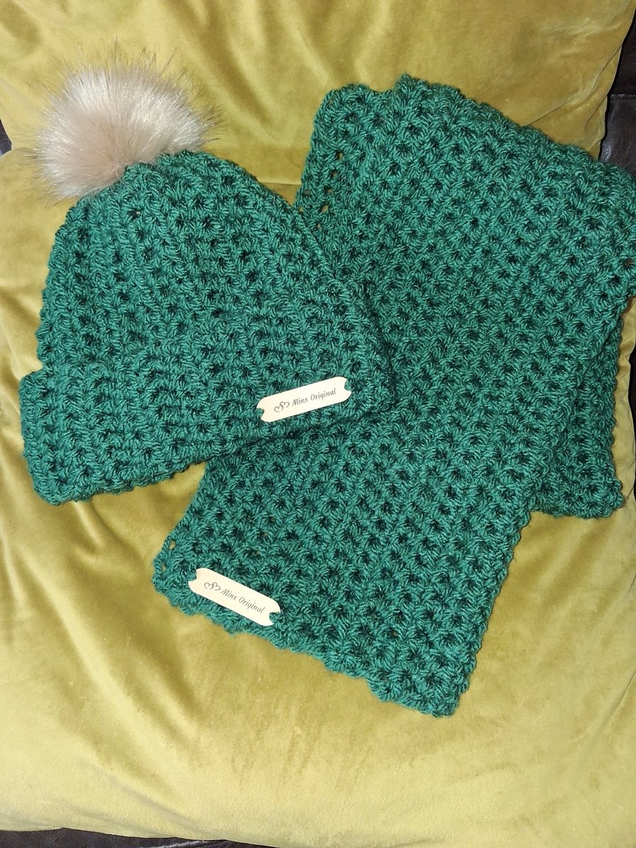 Handmade crochet hat and scarf set.