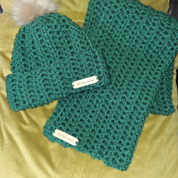 Handmade crochet hat and scarf set.