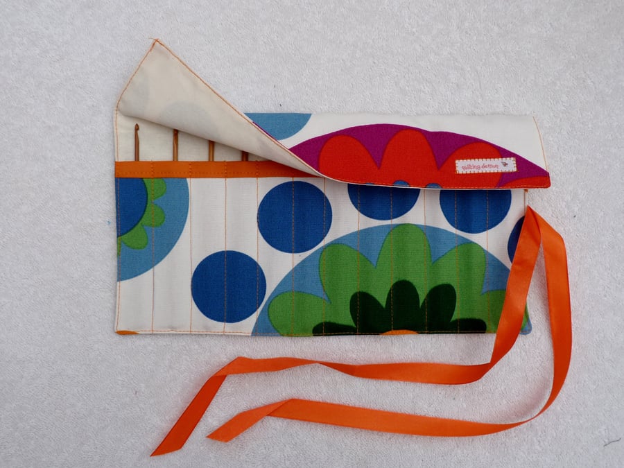 Crochet Set with 12 Bamboo Crochet Hooks in Roll Up Holder. Ikea Flower Print