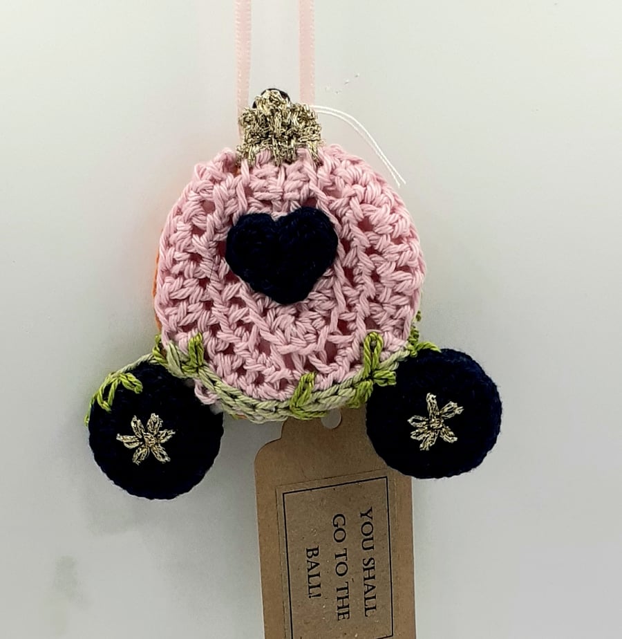 Crochet Cinderella's Reserved for Cristina Pumpkin Carriage Hanging Decoration