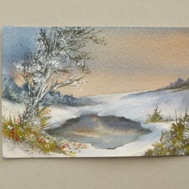 original winter watercolour landscape art ( ref F 728 A3 )