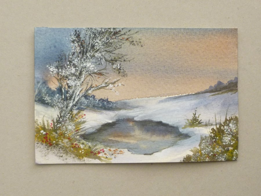 original winter watercolour landscape art ( ref F 728 A3 )