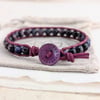 Purple galaxy tiger's eye and leather bracelet with wooden button fastener 