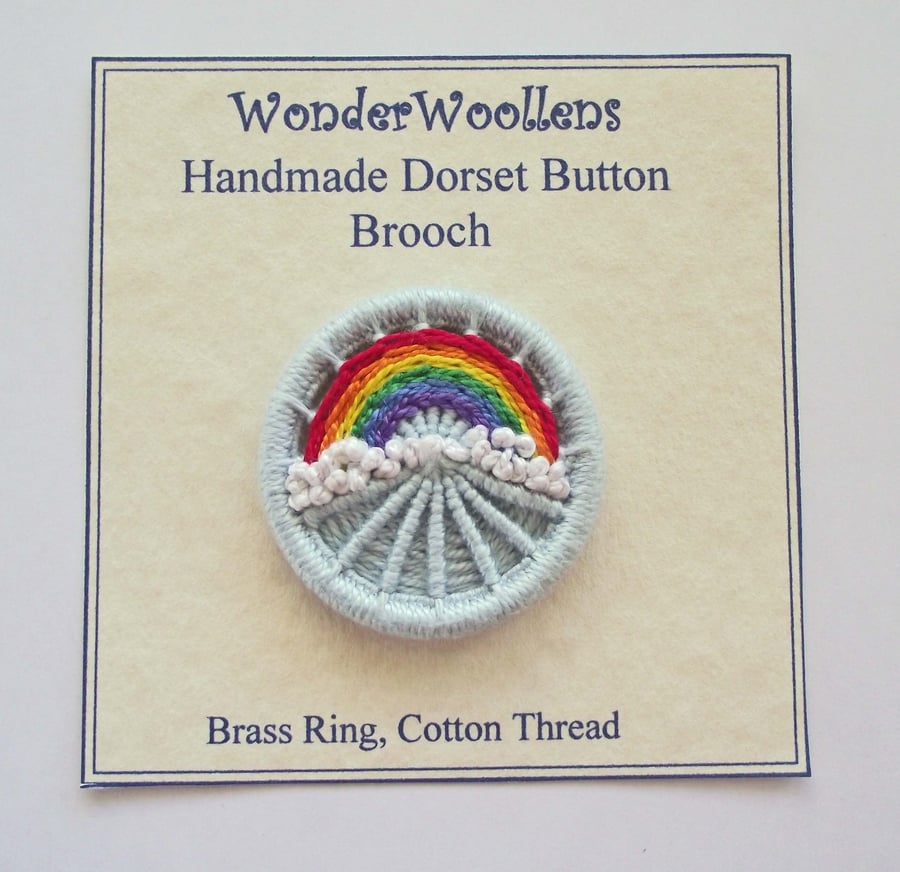 Rainbow Dorset Button, 3.6cm Brooch, Pin, Gift for Him or Her, Handmade, Cotton