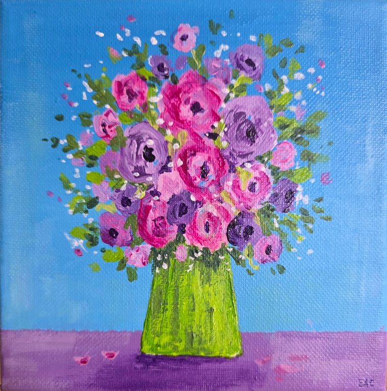 'Roses Forever Bouquet' original acrylic mini canvas