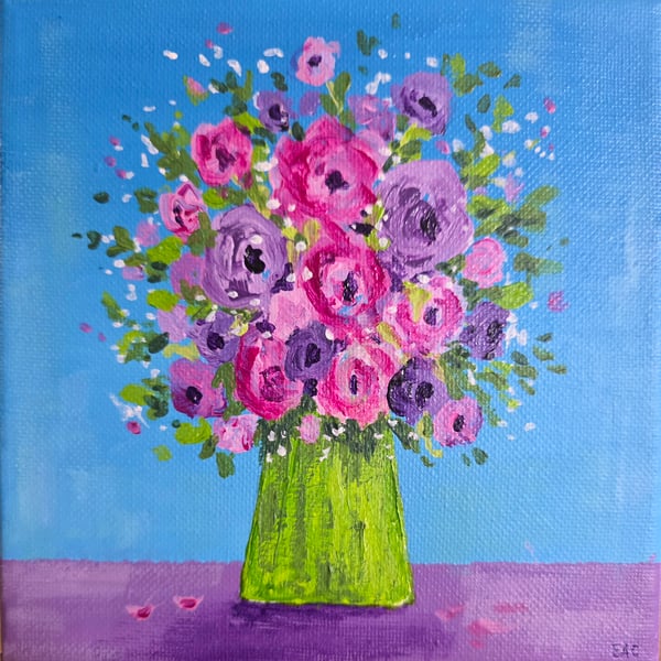 'Roses Forever Bouquet' original acrylic mini canvas