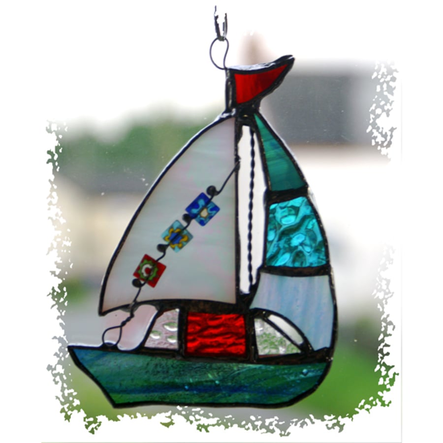 SOLD Sailboat Stained Glass Suncatcher handmade with love