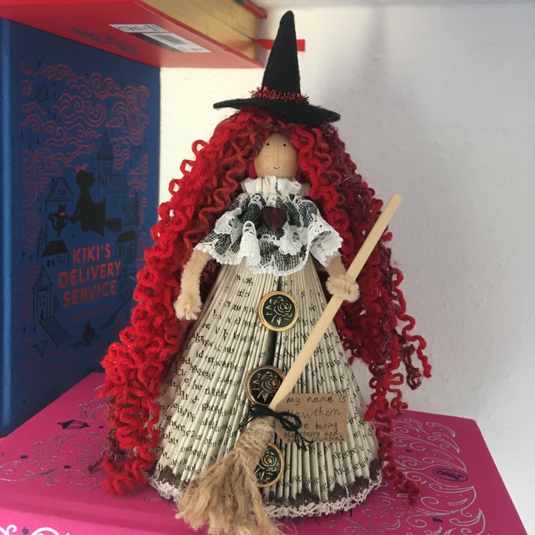 Witch Fairy Doll Decoration - Folded Book Art - Red Hair, Hawthorn, Witch Core 