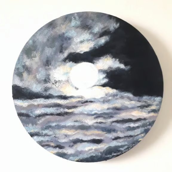 Full Moon and clouds original painting 