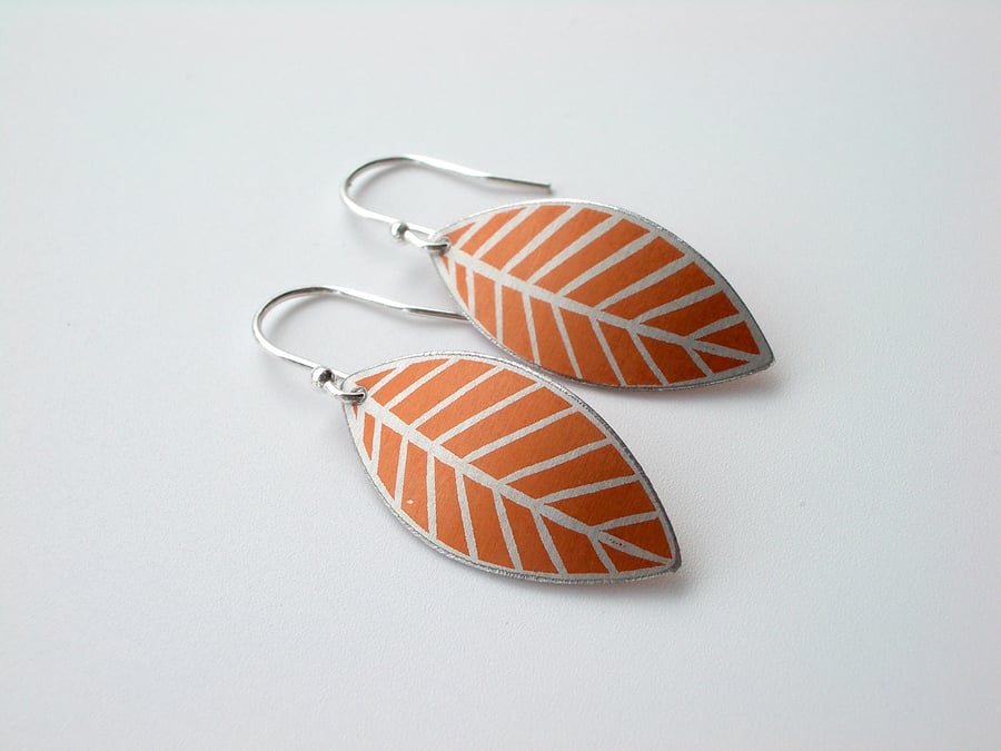 Leaf earrings in bright orange