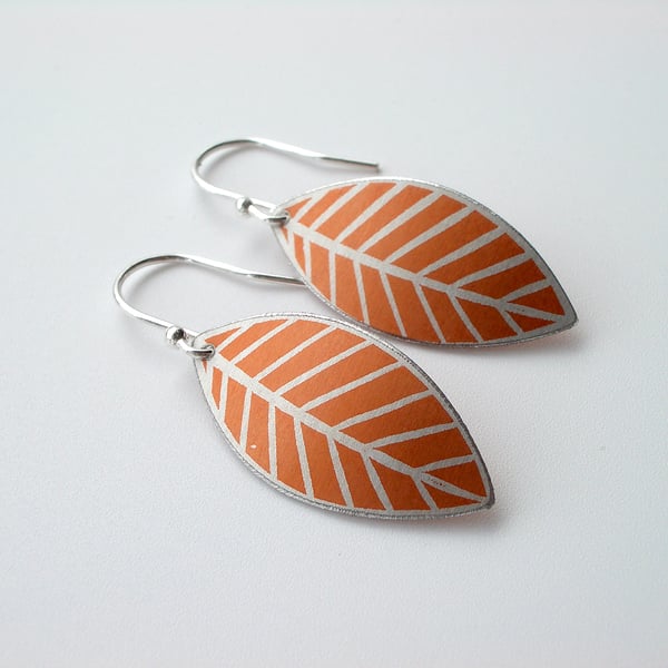 Leaf earrings in bright orange