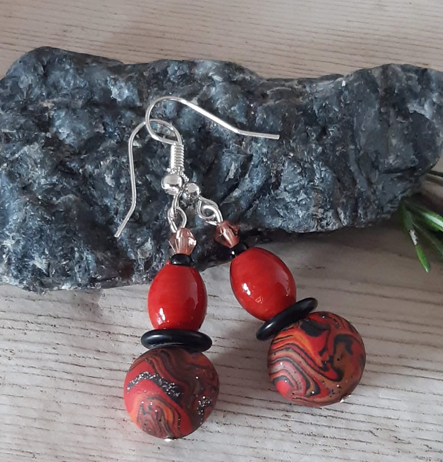 Colourful polymer clay dangly earrings
