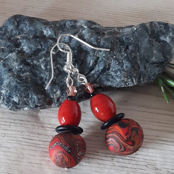 Colourful polymer clay dangly earrings