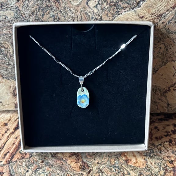 Handmade, Unique Forget-Me-Not Necklace, Sterling Silver Hearts Chain.