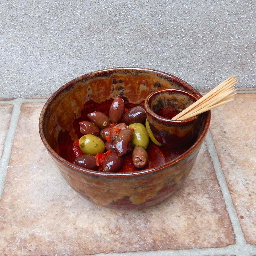 Olive serving dish hors d'oeuvres bowl hand thrown stoneware pottery ceramic