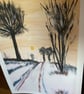Wintry, snowy, mid evening, path, watercolour, mix media. - Image 4