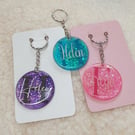 Round Glitter Keyring, 2 inch, with custom name