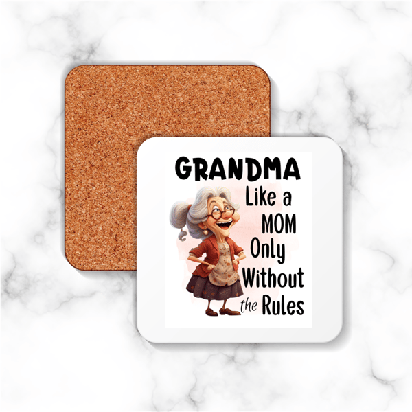 9cm square coaster - Grandma Like a mum without the rules - sublimated