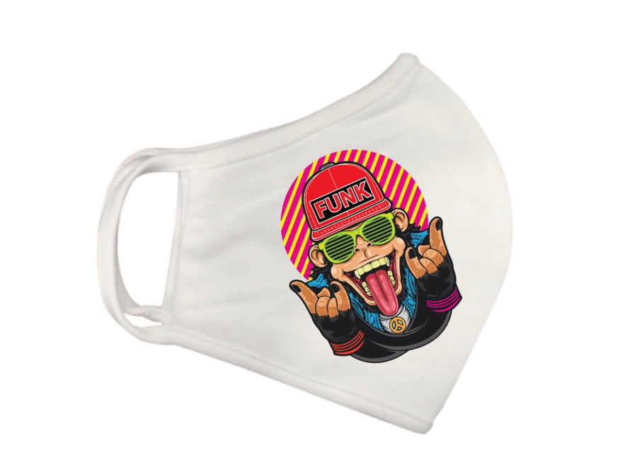 Printed Cartoon Funk Monkey Washable Facemask in White
