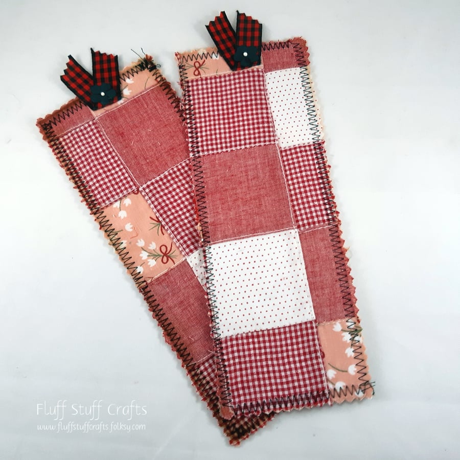 Set of 2 handmade shabby style fabric bookmarks