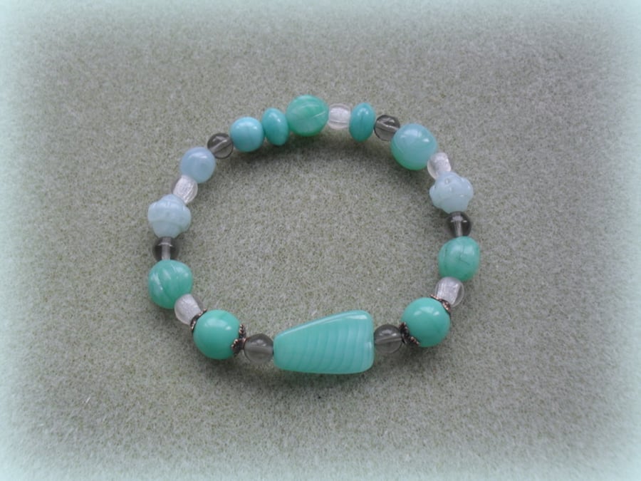 Czech Glass Beaded Bracelet in Aqua Colours