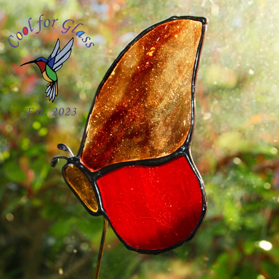 Plant stake. Stained glass butterfly 