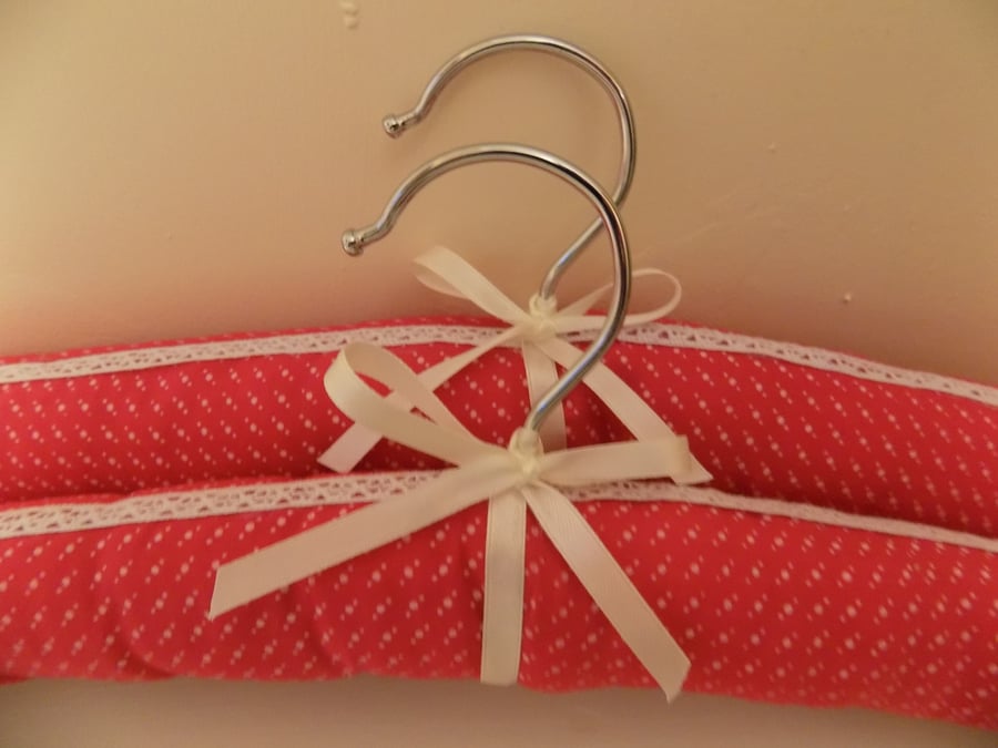 Two Dark Pink & Ivory Padded Clothes Hangers