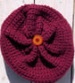 Red Crochet Beanie Hat with decorative flower design  - Image 4