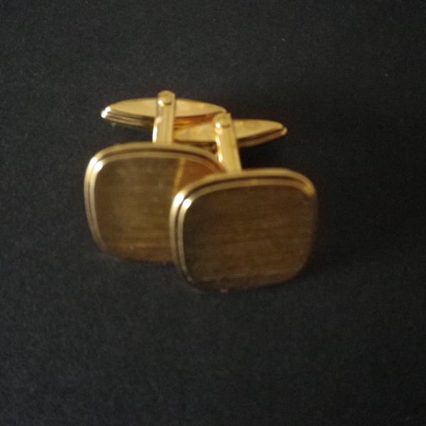 Gold plated retro design, soft edge rectangle cufflinks, free UK shipping