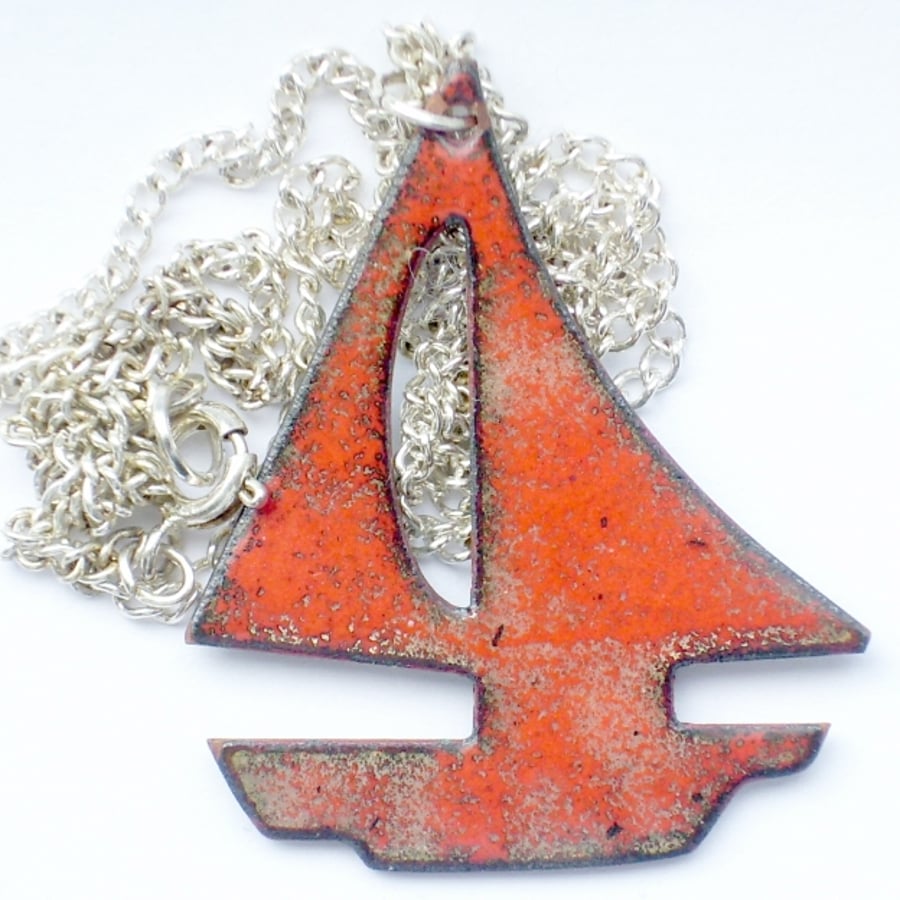 enamel pendant - red sailboat