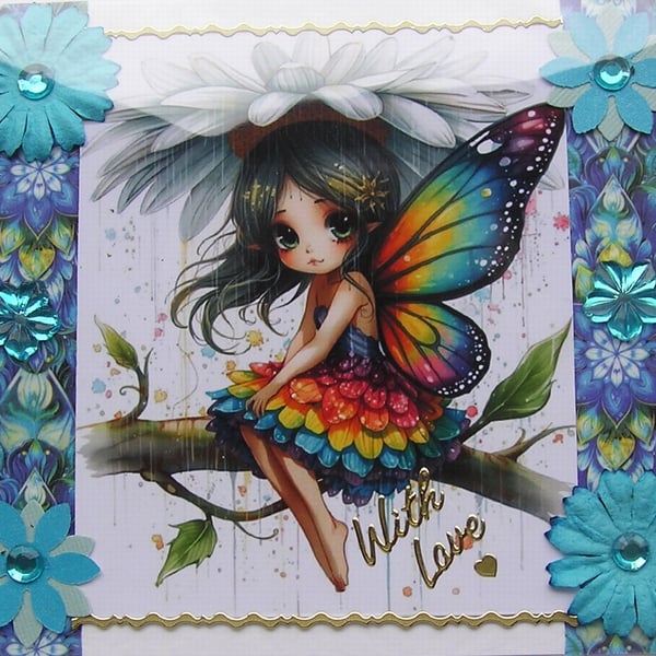 Fairy Rainbow Princess - Hand Crafted Decoupage Greeting Card - With Love 3313