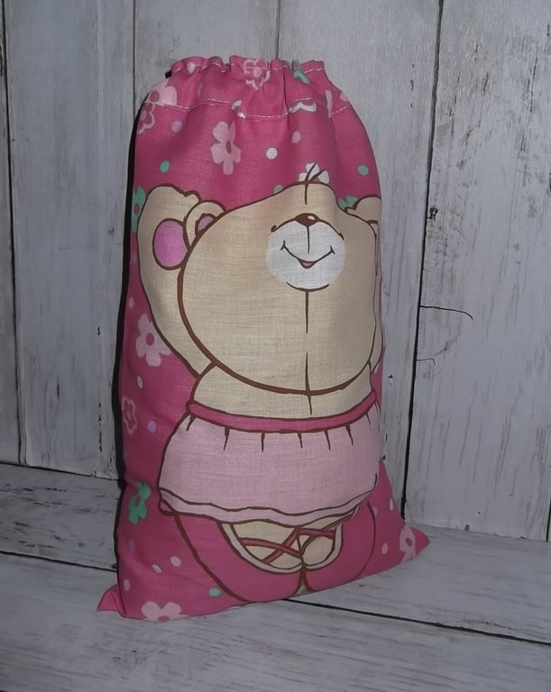Drawstring bag. Slipper Shoe bag. Pink Ballerina ballet bear