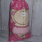 Drawstring bag. Slipper Shoe bag. Pink Ballerina ballet bear