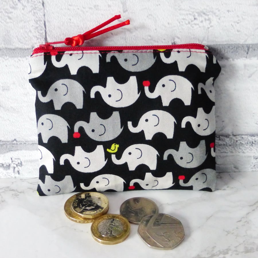 Zipped coin purse, elephants
