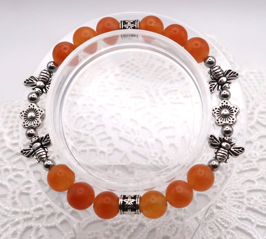 Sunstone Bees and Flowers Stretch Bracelet. 
