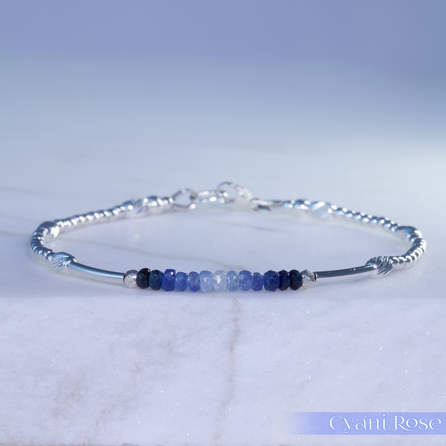 Sapphire Sterling Silver unique petite handmade bracelet