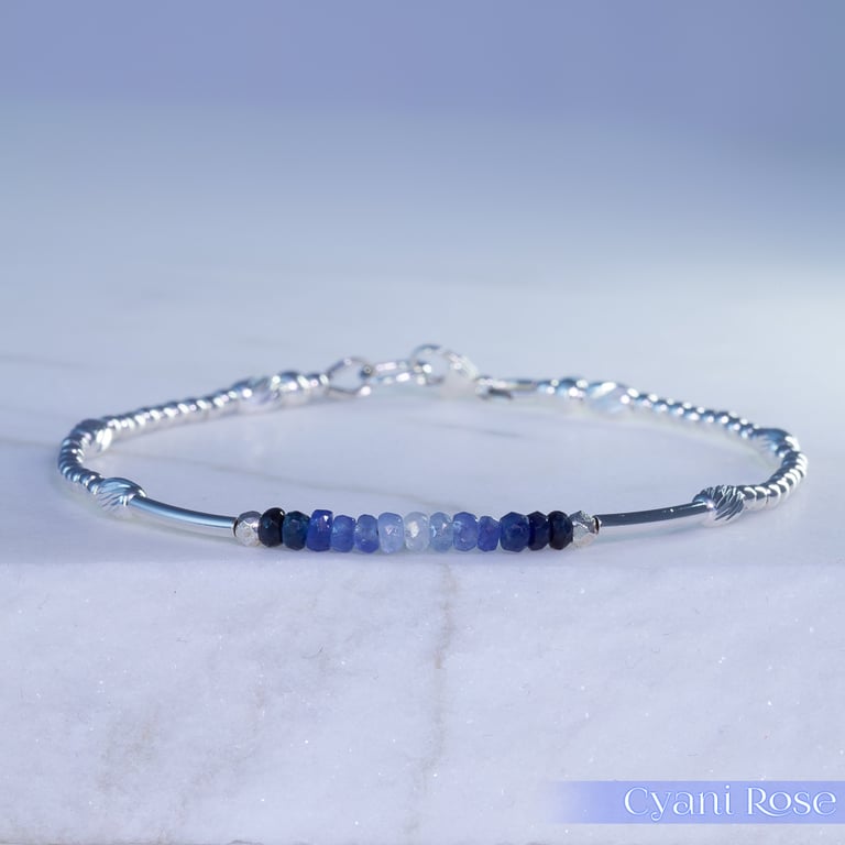 Sapphire Sterling Silver unique petite handmade bracelet