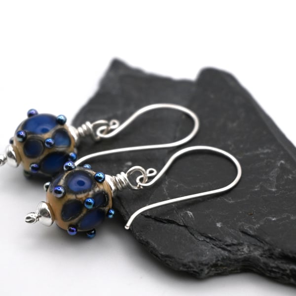 metallic blue dot earrings
