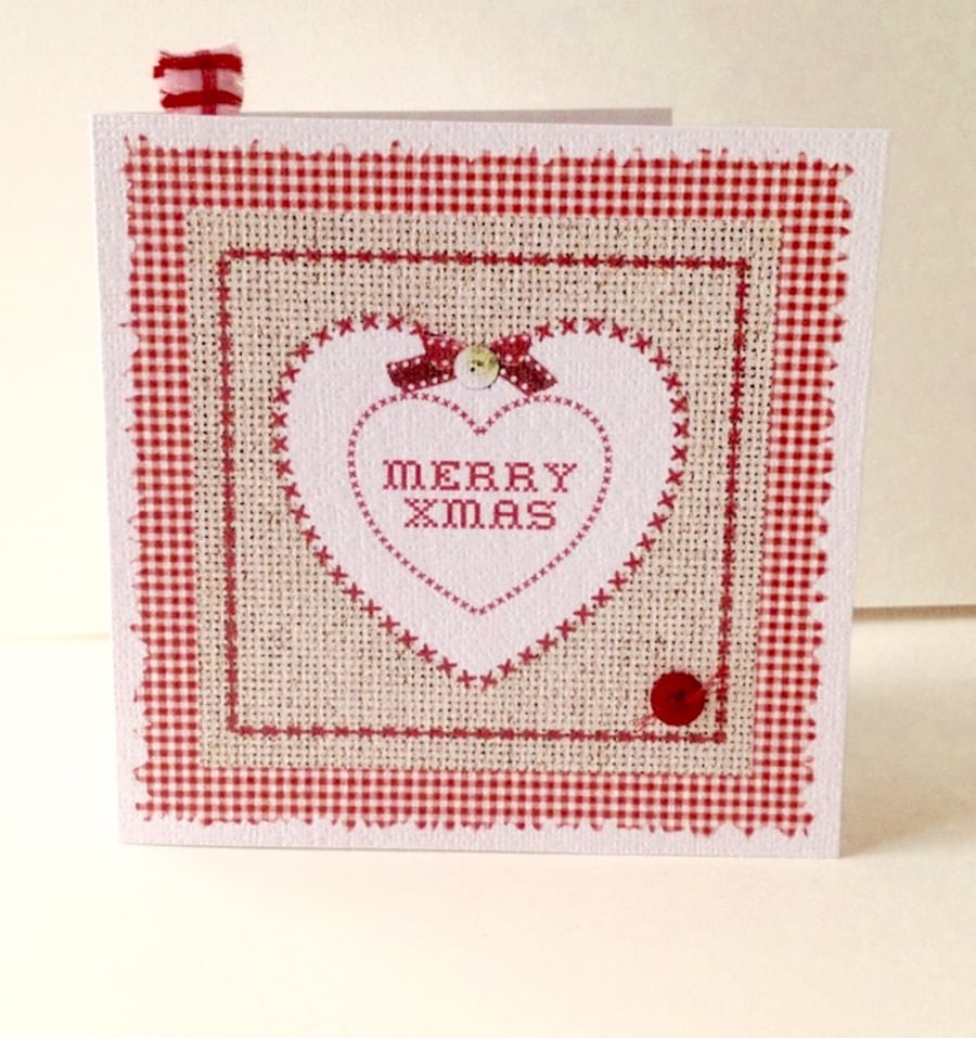 Christmas Cards Pack of Five,'Xmas Gingham'Handmade Xmas Cards