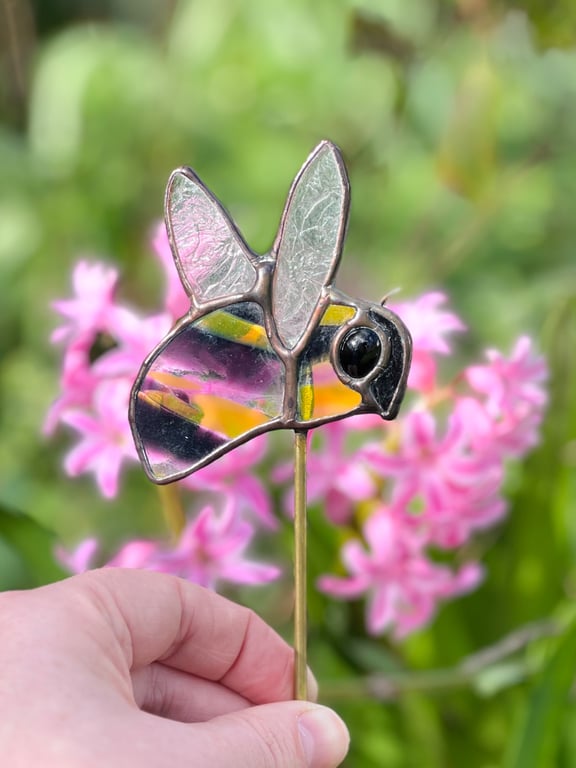 Stained Glass bee plant stake- cute bumblebee gift