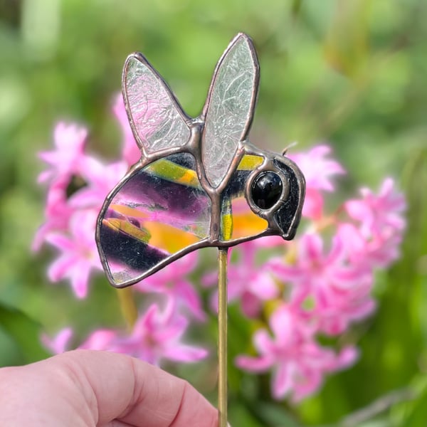 Stained Glass bee plant stake- cute bumblebee gift