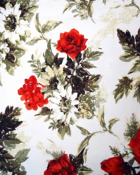 Grey Leaf and Red Rose 50s Barkcloth Vintage Fabric Lampshade option 