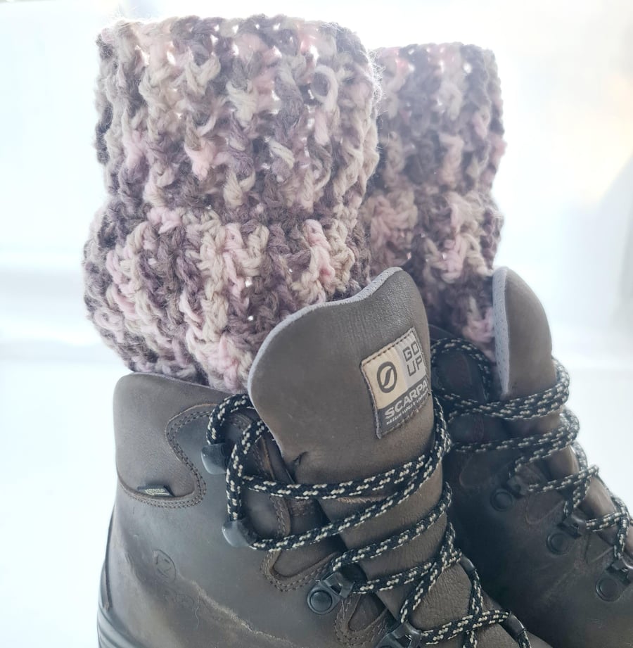 Boot Cuffs Harvest Moon, Brown Pink & Cream Ankle Warmers, One Size.