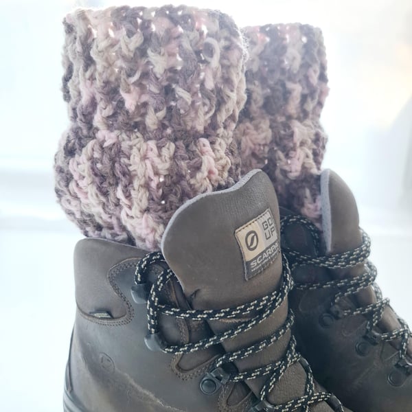 Boot Cuffs Harvest Moon, Brown Pink & Cream Ankle Warmers, One Size.