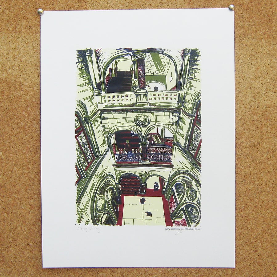 SALE! Library Stairway Art Print - Leeds Poster