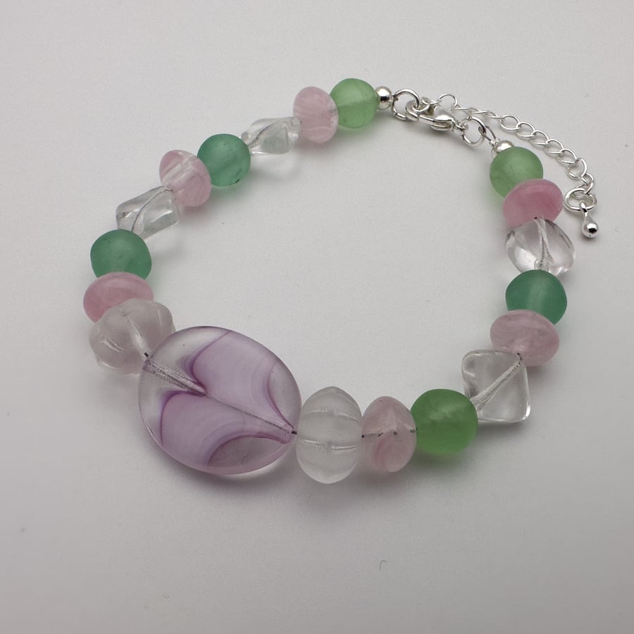 Czech Glass Bead Bracelet Jade and Rose